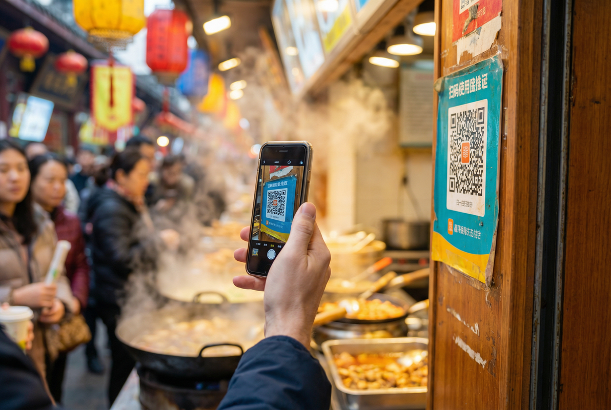 Paying with QR code at a street stall